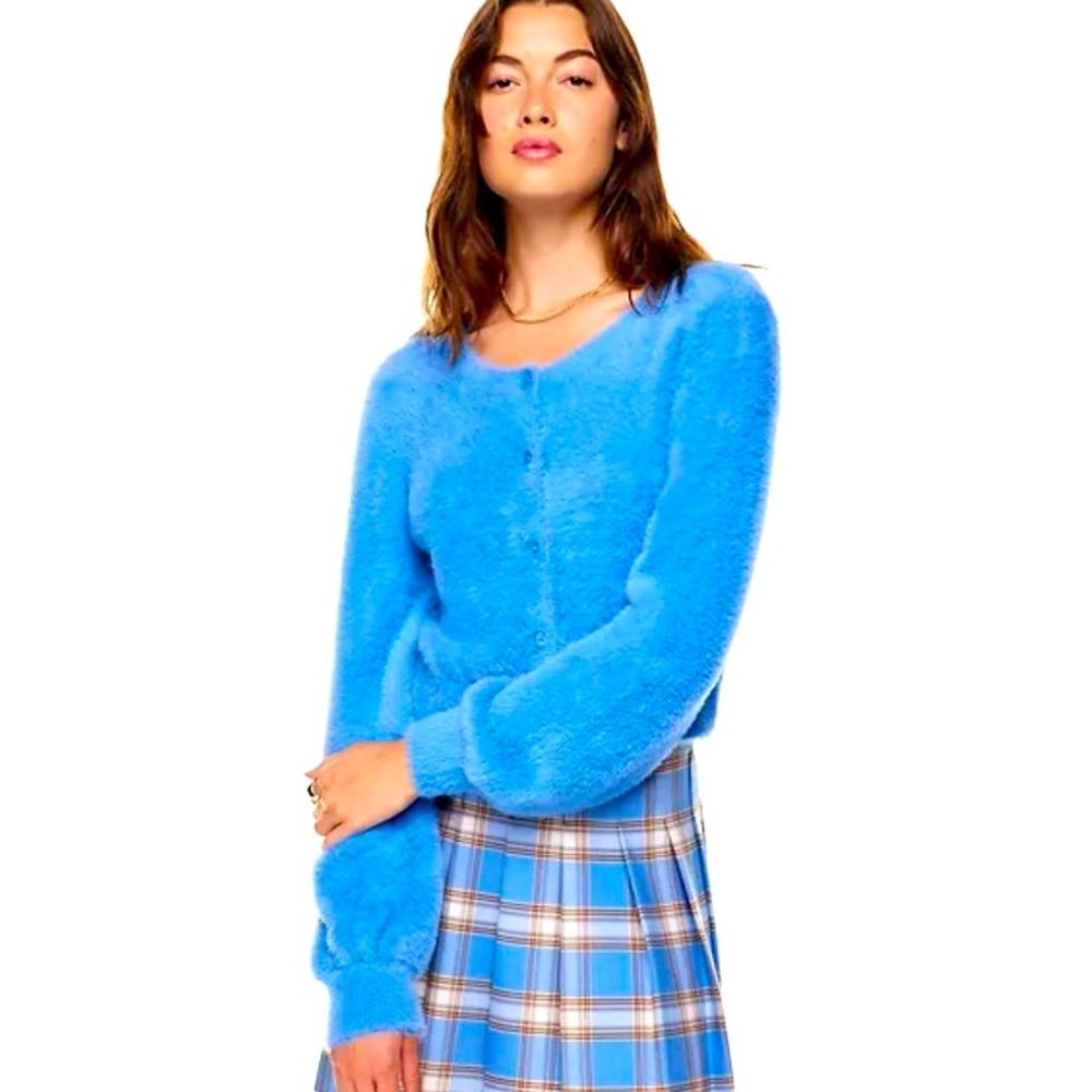 SUNDAY BEST CARMEN BABY BLUE FUZZY CARDIGAN
